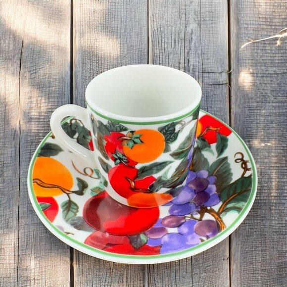 Vintage Herman Dodge and Son Hues N Brews Porcelain Vegetable Teacup Saucer Set - Picture 1 of 11